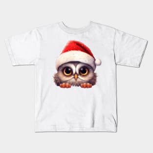 Christmas Peeking Baby Owl Kids T-Shirt